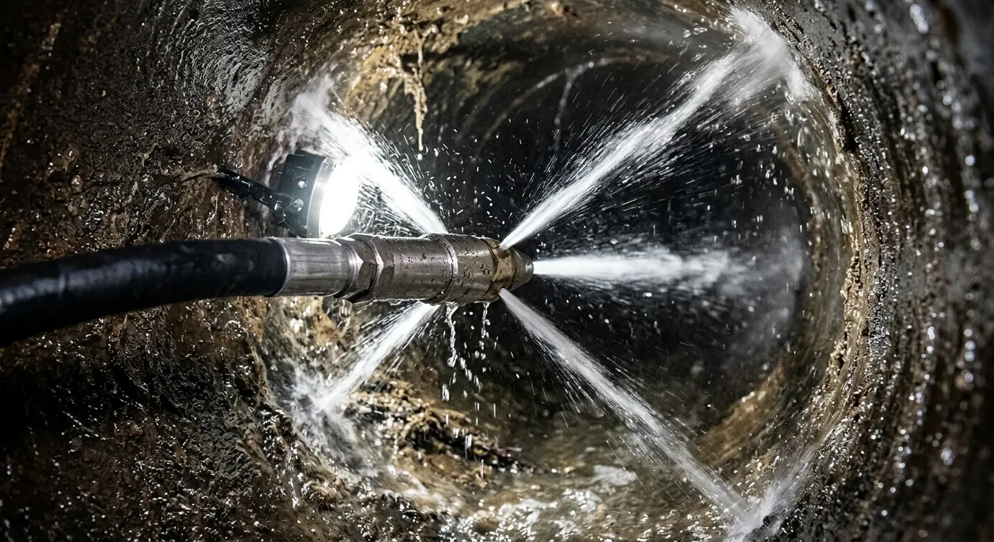 High-pressure hydro jetting nozzle cleaning sewer pipe for Storm Drain Cleaning in Ilion